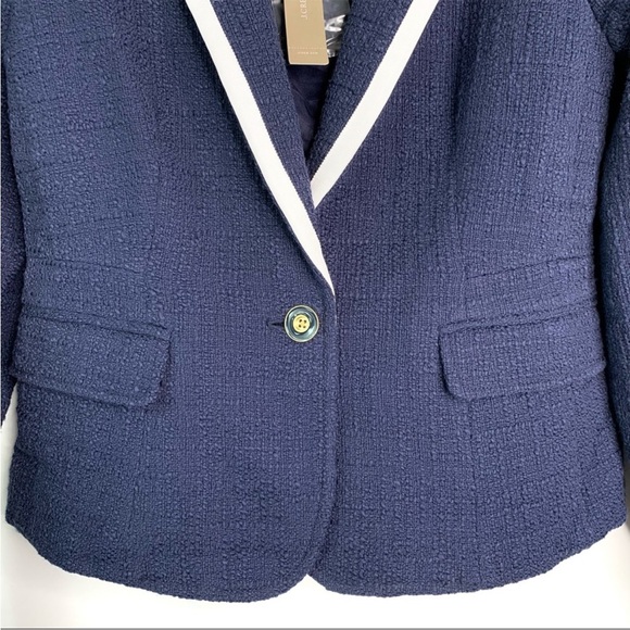 NEW J. CREW Size 2 Textured Tweed Navy Blue Preppy Classic Peplum Blazer Jacket - Picture 6 of 14